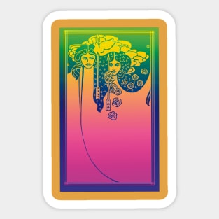 Art Nouveau Ladies (pink on blue/green) Sticker